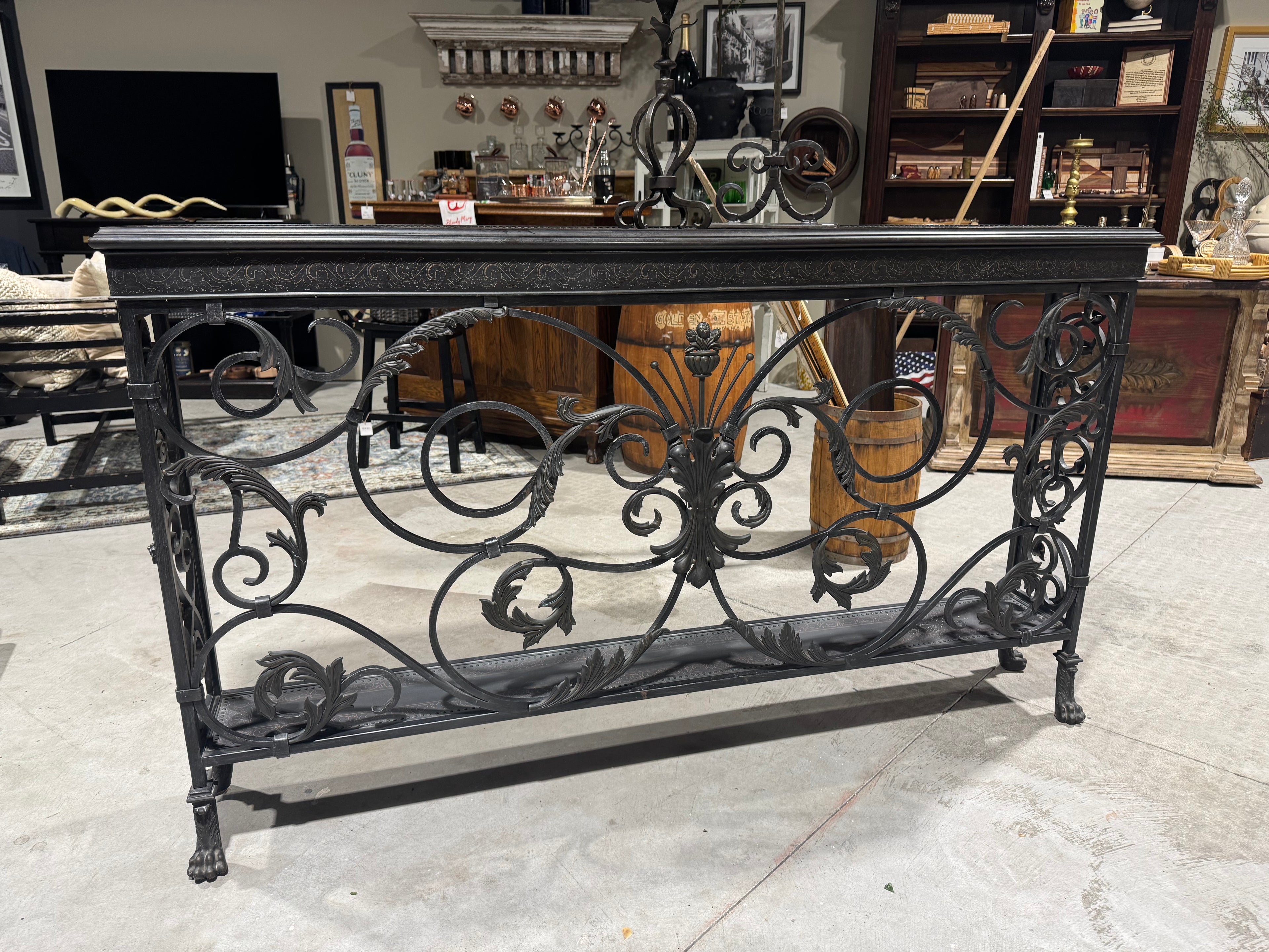 Vintage Art Nouveau Stule Cast Bronze, Brass & Iron Narrow Sofa Table